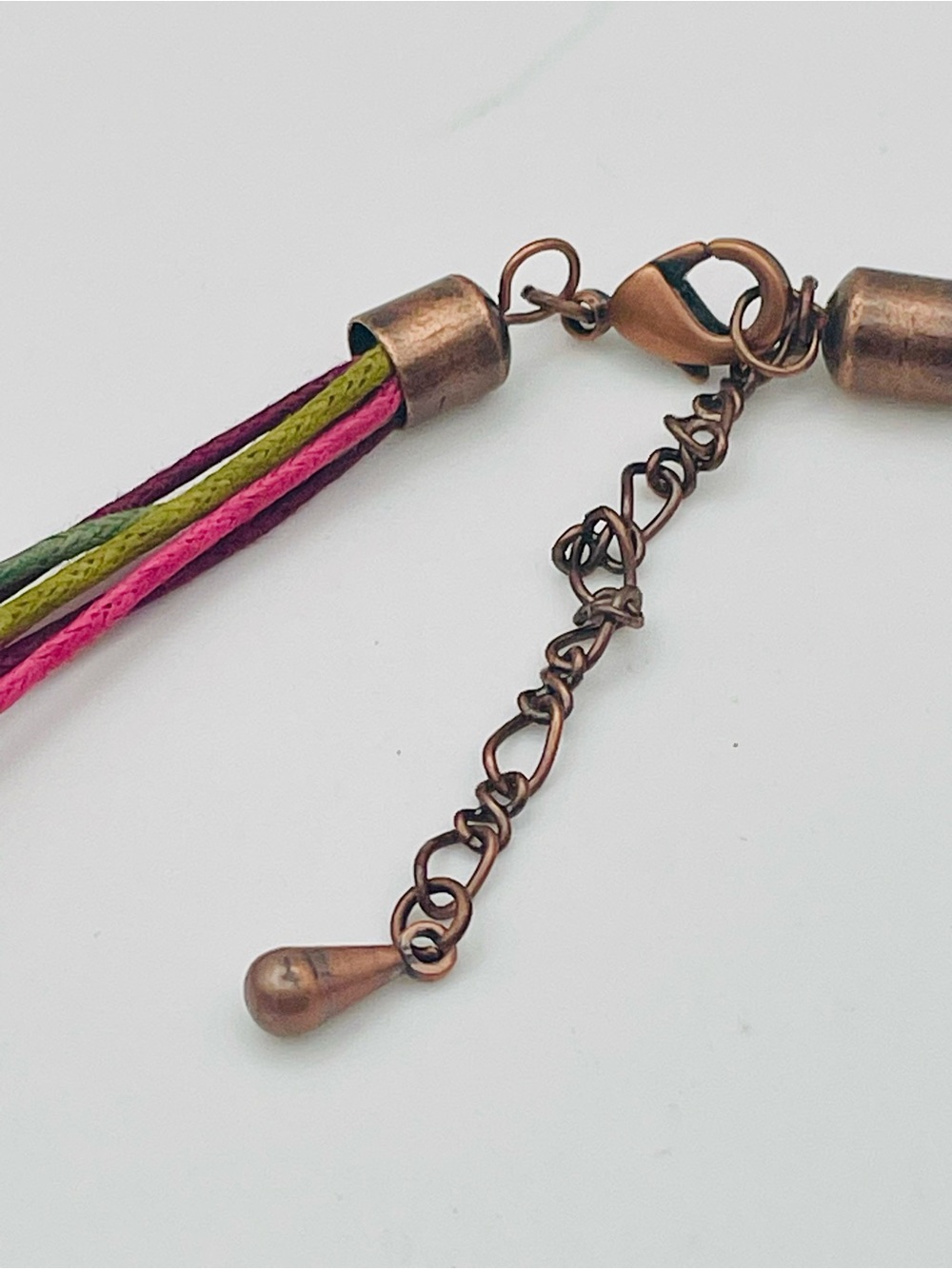 Vibrant Pink Multi Strand Multicolor Floral Triangular Pendant Necklace. 16 inch - Picture 6 of 6